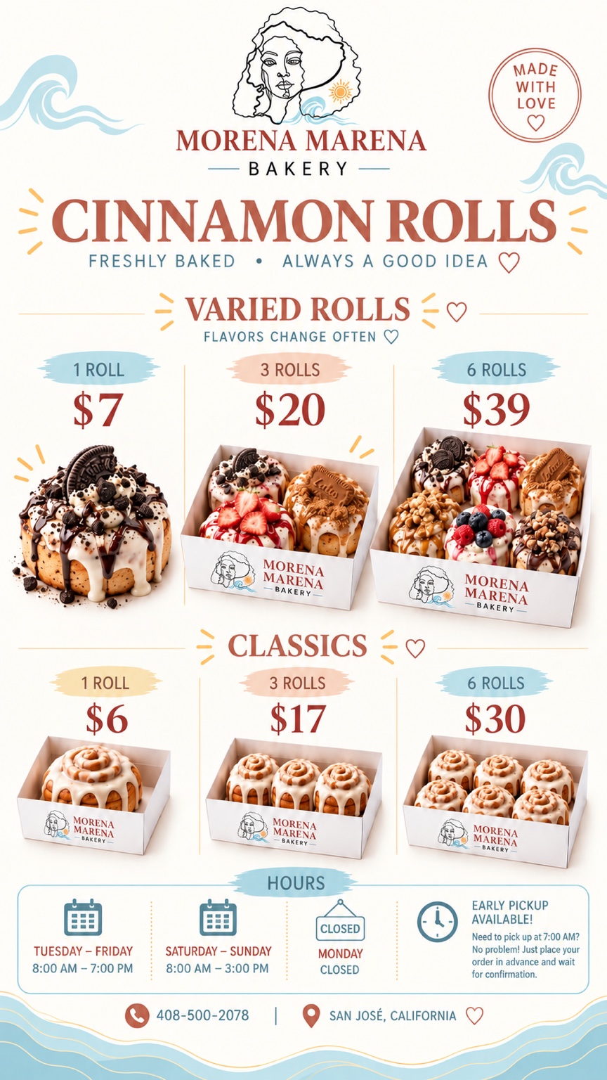 Menú original Morena Marena: rolls clásicos y variados, con fotografías y precios